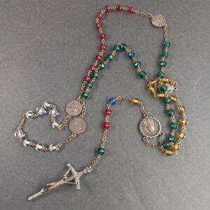 Vintage Rosary 4 Major Papal Basilicas of Rome Rainbow Coloured Glass Beads